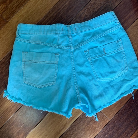 ☀️SOLD☀️ Free People Teal Hem Cutoff Jean Shorts - Picture 5 of 7